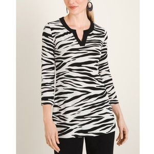 CHICO'S | Travelers Classic Zebra-Print Split-Neck Top